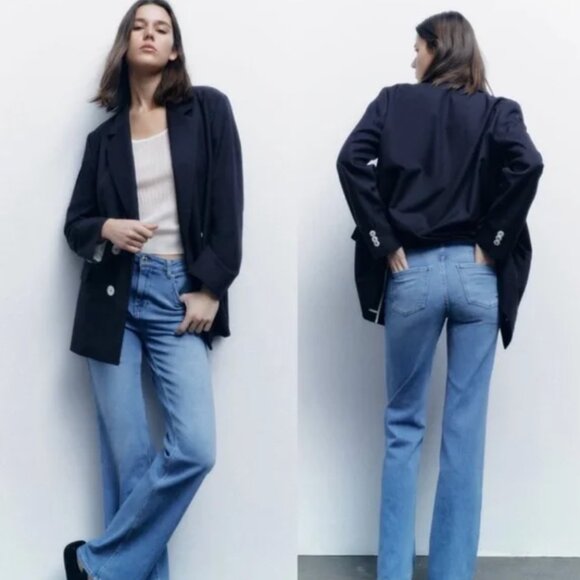 ZARA NAVY BLUE DOUBLE BREASTED LONG MINIMALIST BLAZER JACKET Medium - Picture 6 of 10